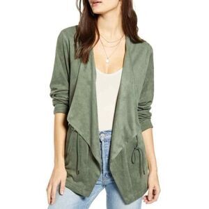 Blank NYC Jacket Women’s Small Green Faux Suede Drape Open Front
